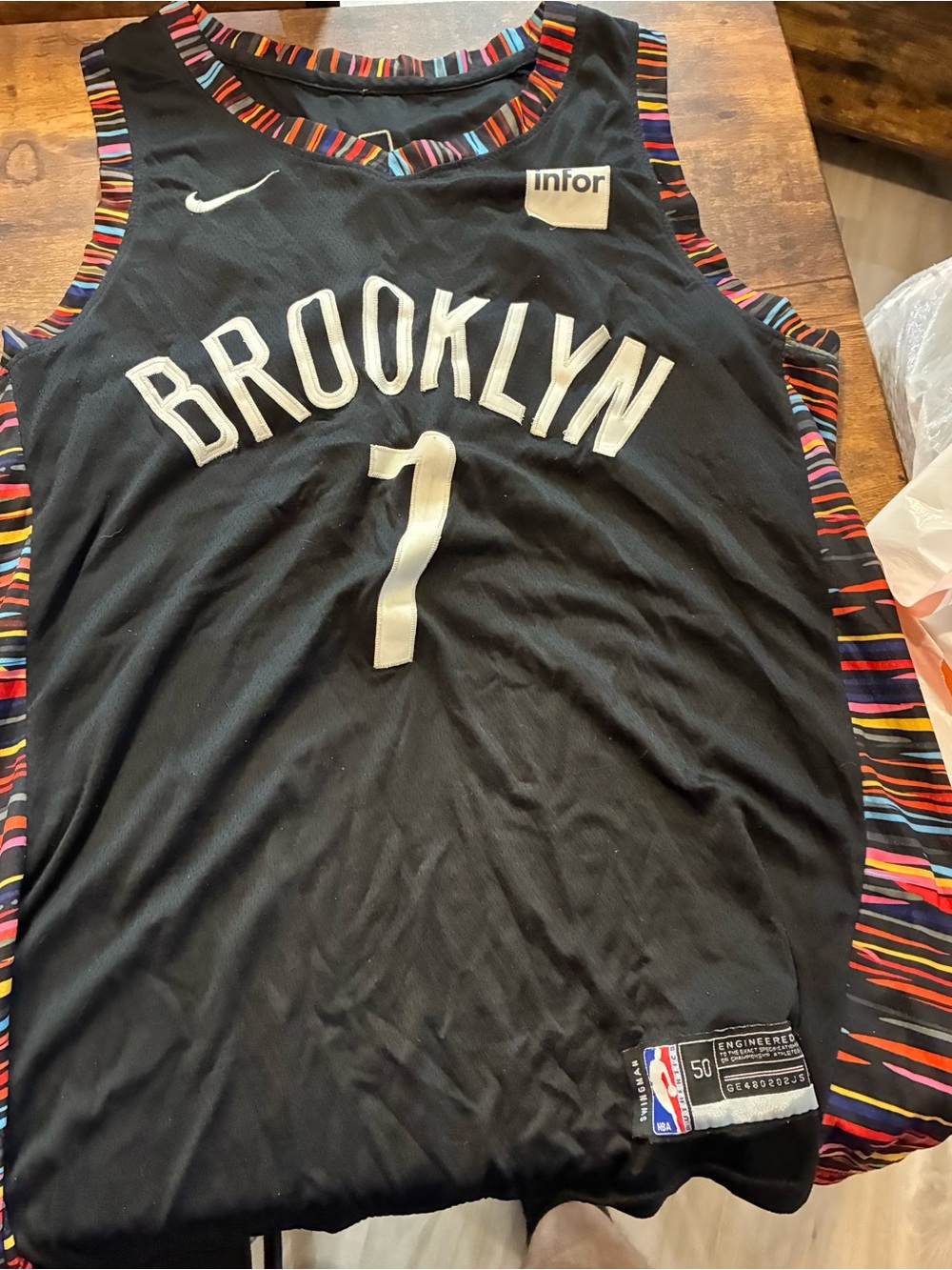 Nike Brooklyn Black Basketball Jersey with Multicolor Trim